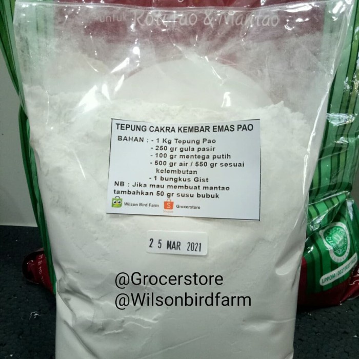 

b011tee Tepung Roti Pao Mantao Bakpao Cakra Kembar Emas Repack 1Kg Da01D100
