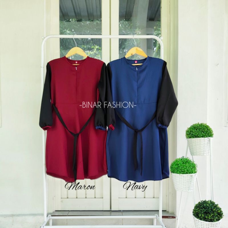 TM 05- COD Kemeja tunik wanita remaja cewek L ld 96 cm panjang murah busui resleting depan