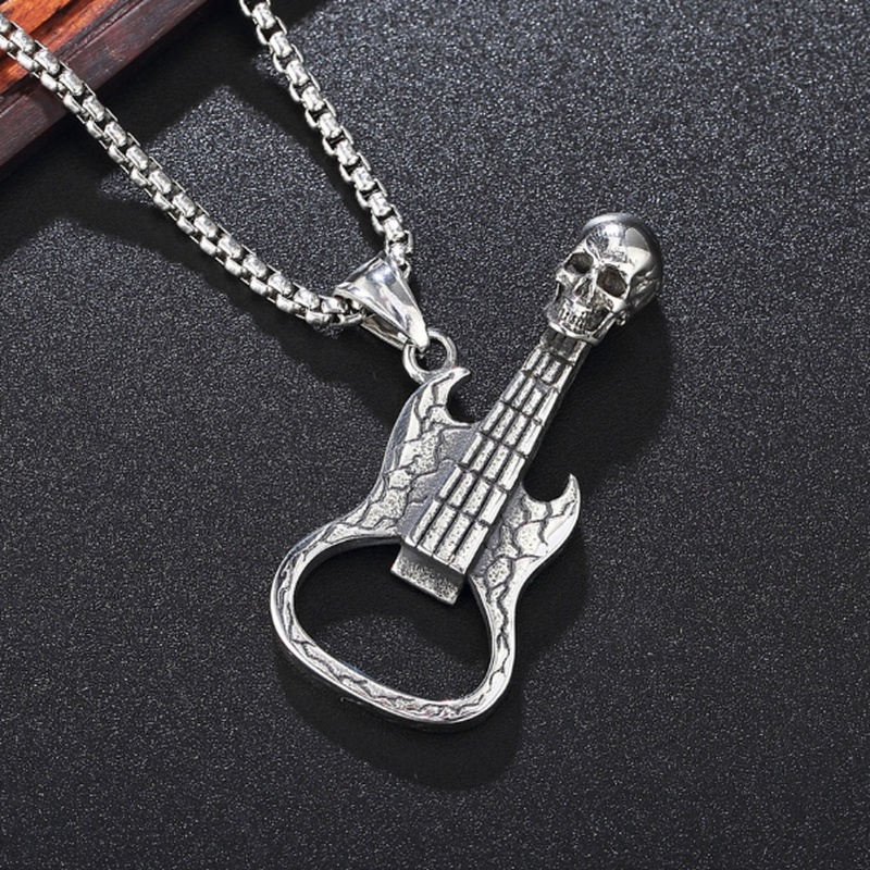 Kalung Rantai Liontin Tengkorak Gitar Klasik Gaya Hip Hop Punk Vintage Untuk Pria