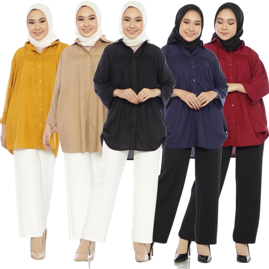 Kemeja Wanita Polos Casual Kerja Oversize, Baju Atasan Wanita Adem Katun Rayon