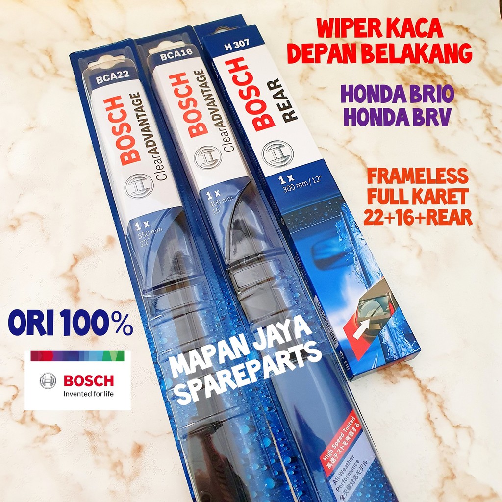 BOSCH WIPER DEPAN &amp; BELAKANG - BRIO / MOBILIO / BR-V (FRAMELESS)