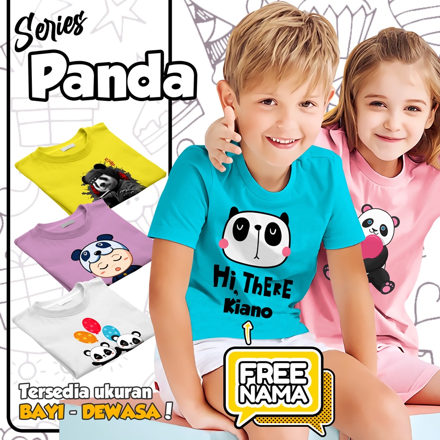 Baju Kaos ANAK DAN DEWASA PANDA COUPLE (FREE NAMA)