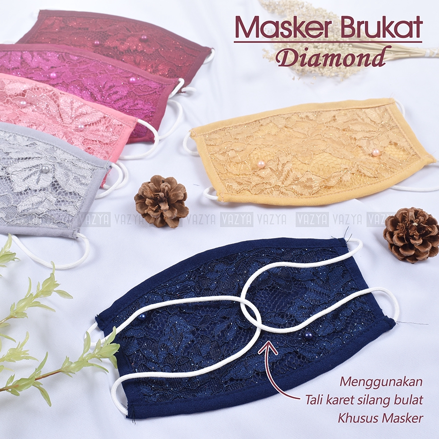 ( BUY 1 GET 1 FREE ) Masker Brukat Mutiara Diamond 2ply Headloop