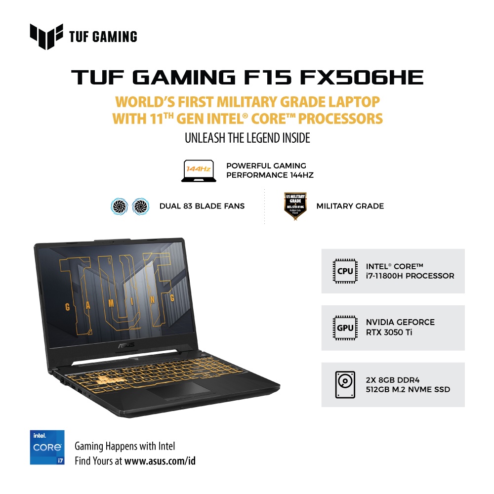 ASUS TUF FX506HE I7R5B6G-O Ci7 11800H 16G RTX3050Ti W10 OHS