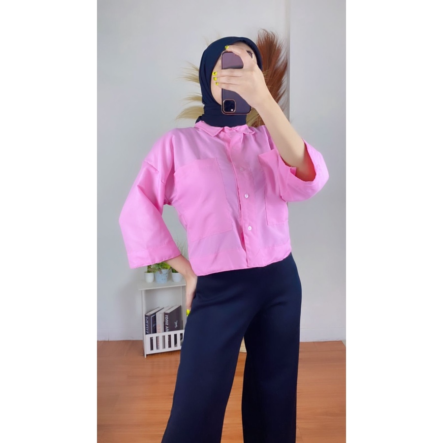 RX Fashion - Kemeja Crop Linen Pocket - BN-DUSTY