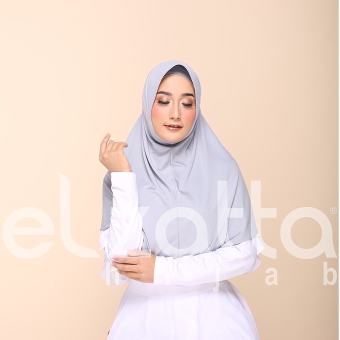 BERGO ELZATTA KERUDUNG HIJAB JILBAB KRUDUNG BERGO INSTAN  LANGSUNG POLOS PUTIH HITAMELZATA ZARIA CASUAL ELZATTA-Abu muda - 804