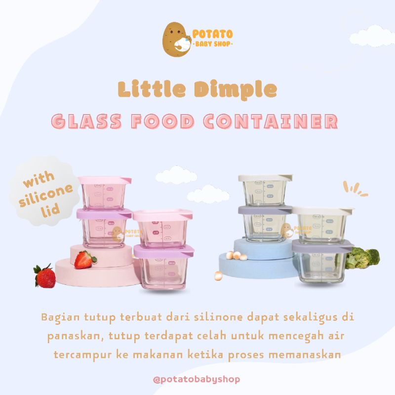 Little Dimple - Baby Food Container With Silicone Lid Set 4pcs wadah kaca