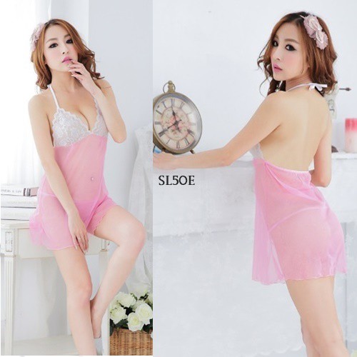 [PRODUK TERLARIS] BAJU TIDUR WANITA LINGERIE TRANSPARAN GAUN MALAM SEXY PINK SL50E