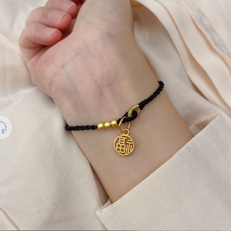 Korea Karakter Fu Kalung Tali Hitam Kalung Disesuaikan Fashion Perhiasan Temperamen - olo