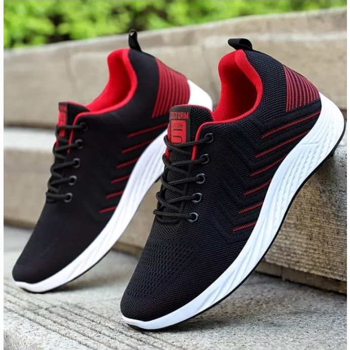 Sepatu Sneakers Pria Sostromm Hitam Merah Sepatu Olahraga