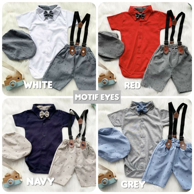 Baju setelan Jumper Suspender Anak Bayi Laki-laki plus topi / Setelan Suspender Bayi Size 3 -9 Bulan-3