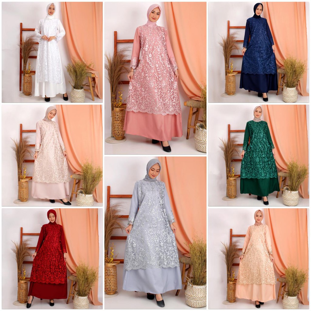 Gamis Brukat Selma Tille Bordir Mix Moscrepe Premium Gamis Pesta Tulle Maxi Dress Fashion Muslim