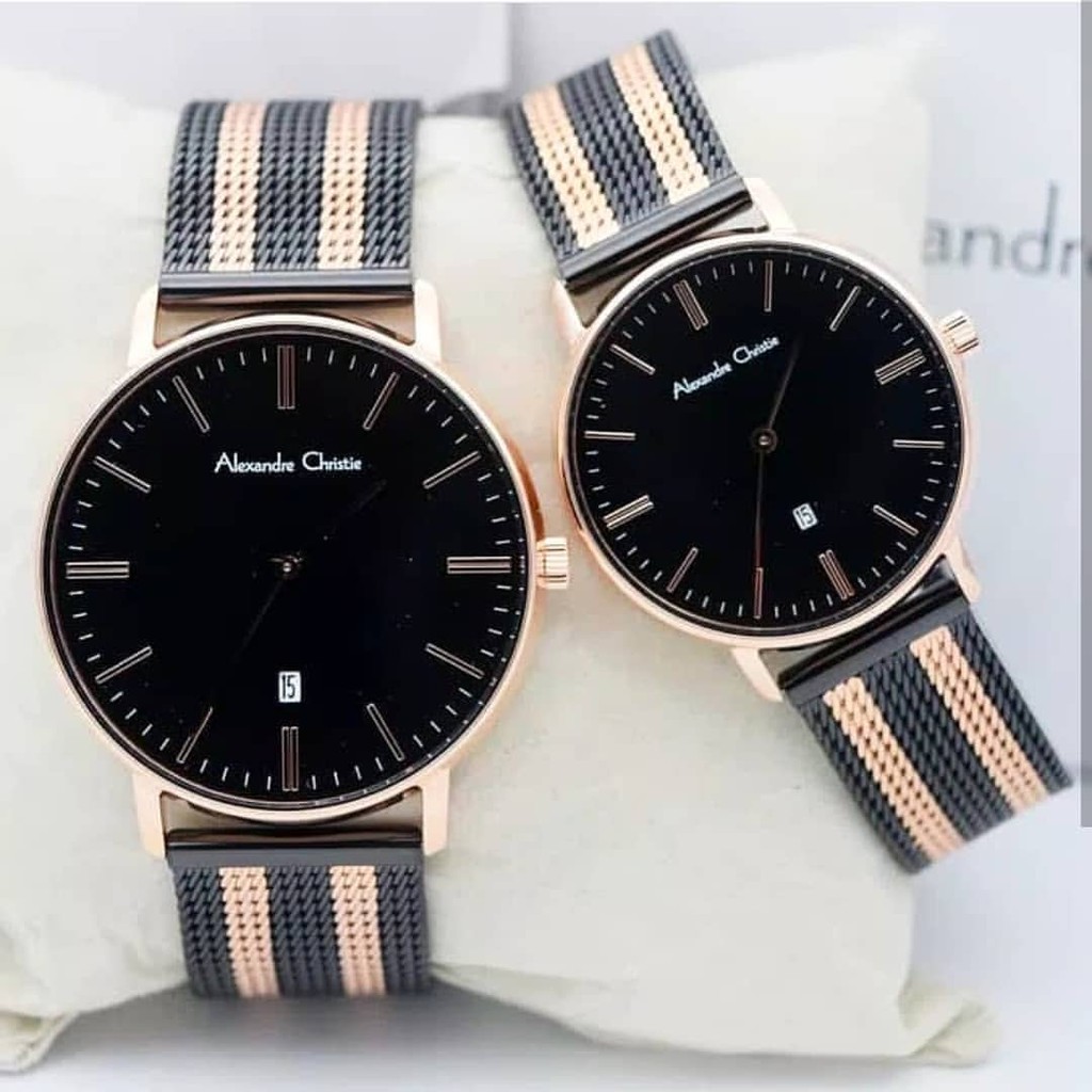 Alexandre Christie 100% Original AC8582 Jam Tangan couple hitam rosegold