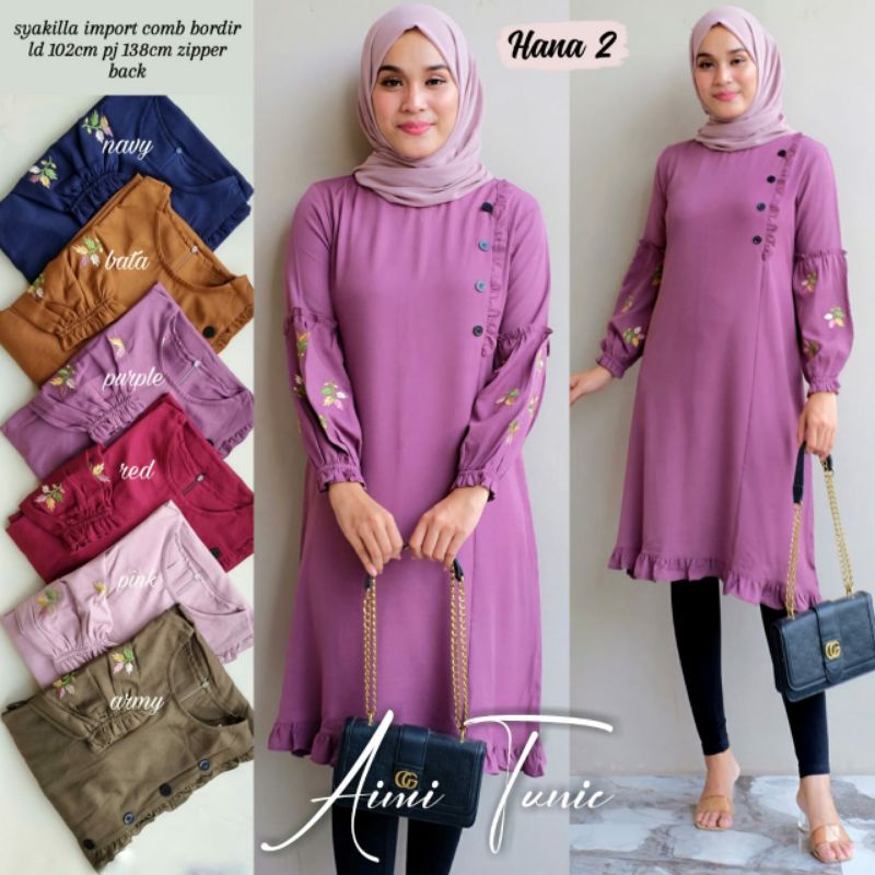 Aimi tunik by hana atasan wanita tunik wanita fashion wanita pakaian muslim