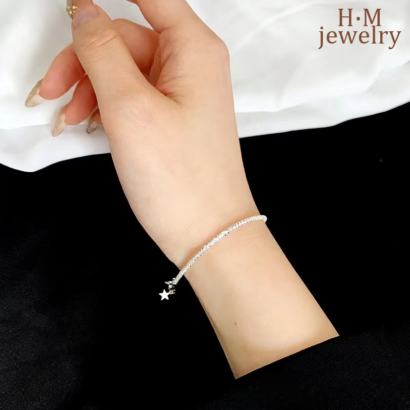 Gelang Tangan Rantai Sterling Silver 925 Simple Berkilau Untuk Wanita