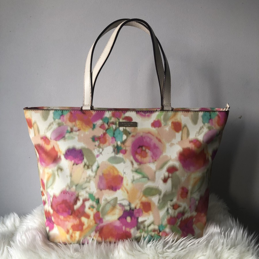 Totebag merek Kate Spade motif abstrak ORIGINAL preloved