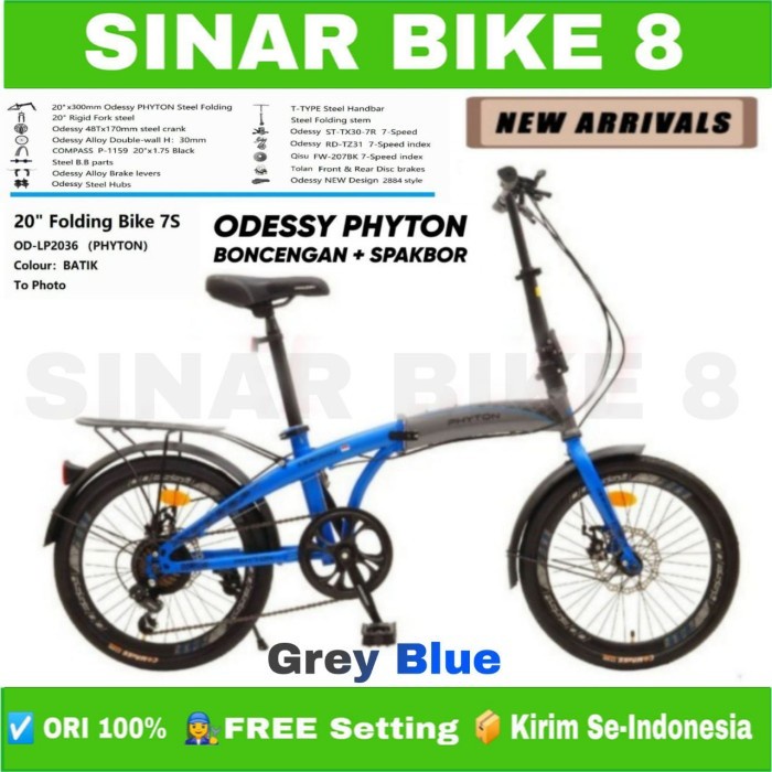 Sepeda Lipat Ukuran 20 Inch ODESSY PHYTON Boncengan 7 Speed New