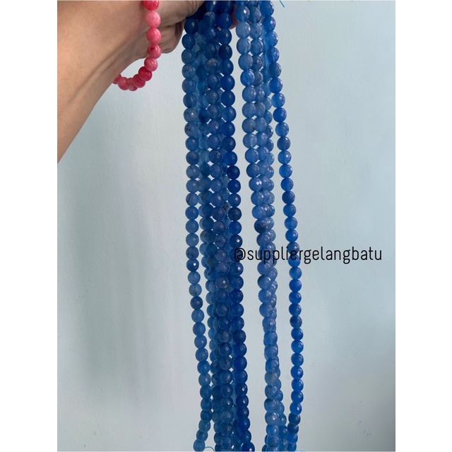 batu AGATE BIRU FACETED BEADS 10mm cutting blue bahan gelang kalung