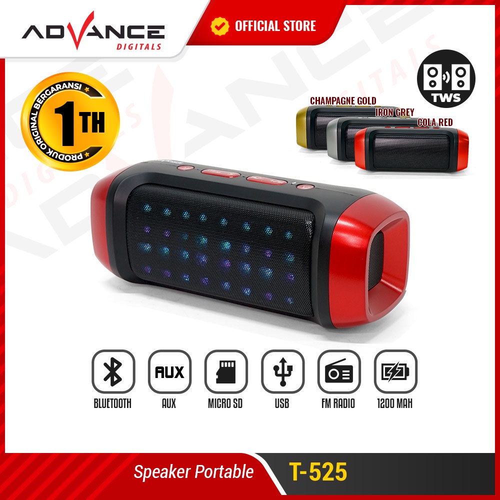 Advance Digitals Speaker Bluetooth Music Box T525 RGB LED Dual Garansi Resmi 1 Tahun