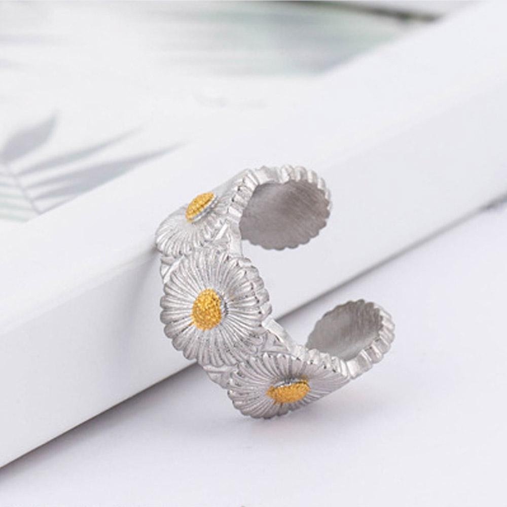 Solighter Daisy Rings Pria Dan Wanita Cincin Bunga Gothic Hip Hop Terbuka Dapat Disesuaikan