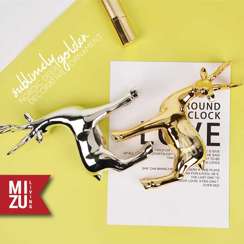 SUBLIMELY GOLDEN NORDIC DEER Ornament Pajangan Ornamen Rusa Emas Silver Hiasan Rumah Home Decor