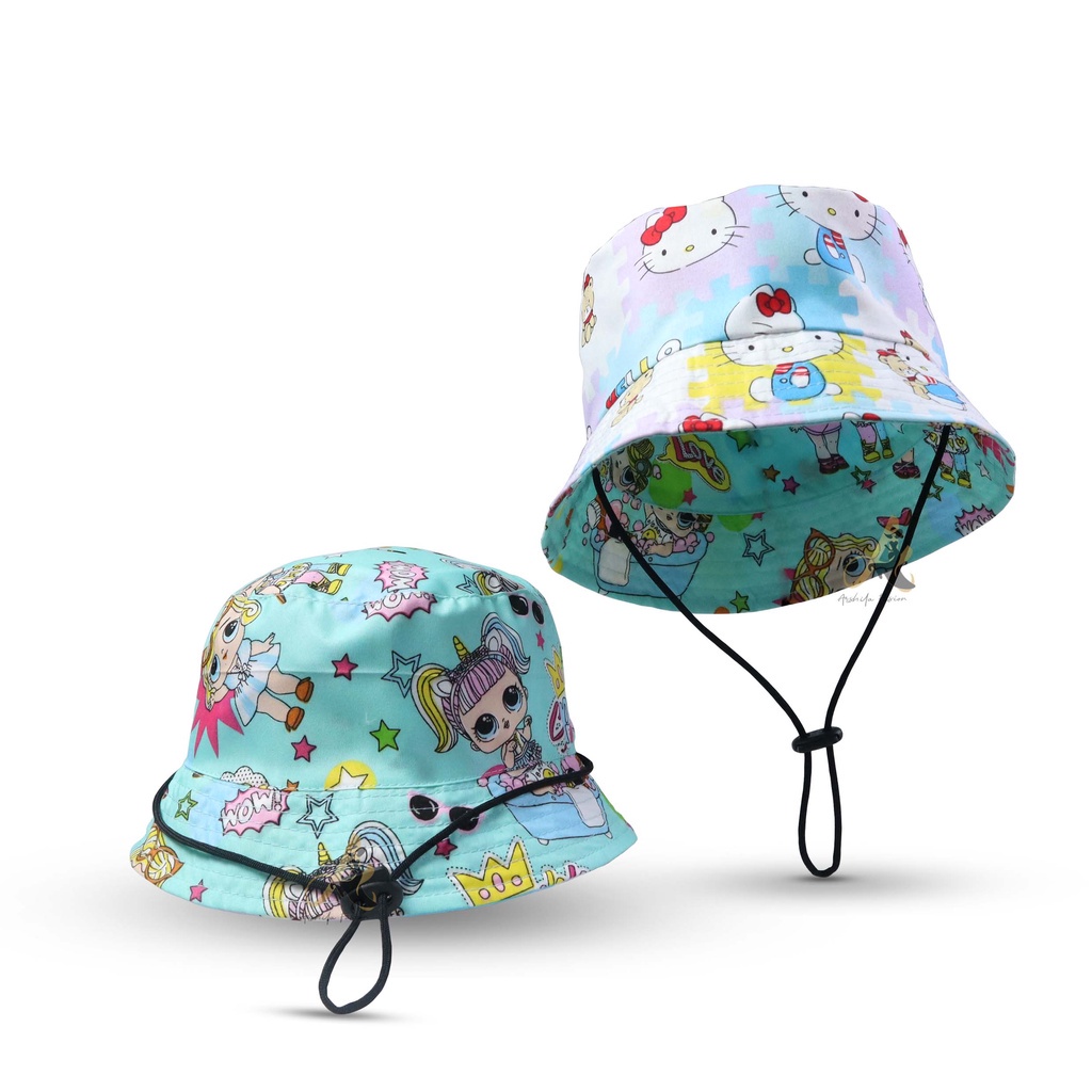 Topi Anak Perempuan Laki Laki Cowok Cewek 2 3 4 5 6 7 8 Tahun Bucket Hat Anak 1 FFD OOTD Fashion Anak Cowo Cewe Kecil Umur Balita Kado Kids Aksesoris Kepala Anak Lucu 1-Tali LOL Hello Kitty