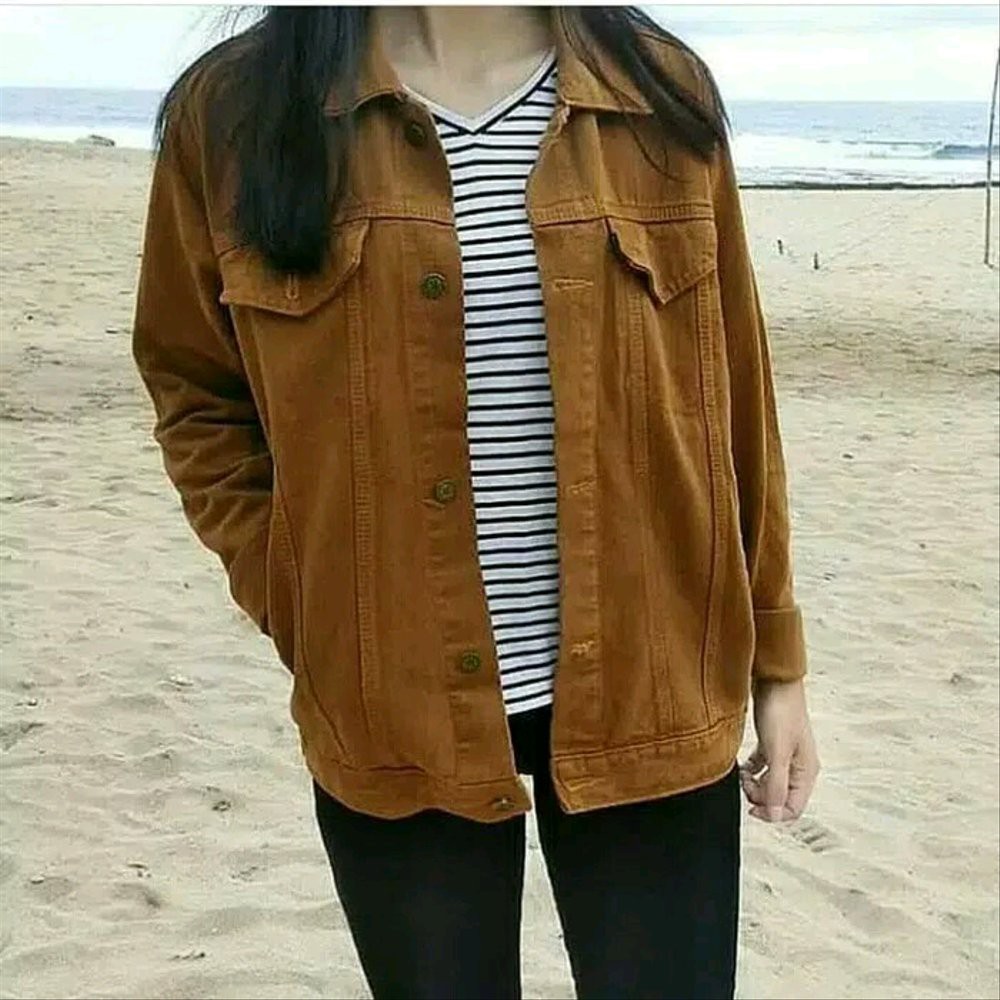 Termurah Jaket Jeans Wanita Jaket Wanita Oversize Jaket Denim Wanita Coklat Berkualitas