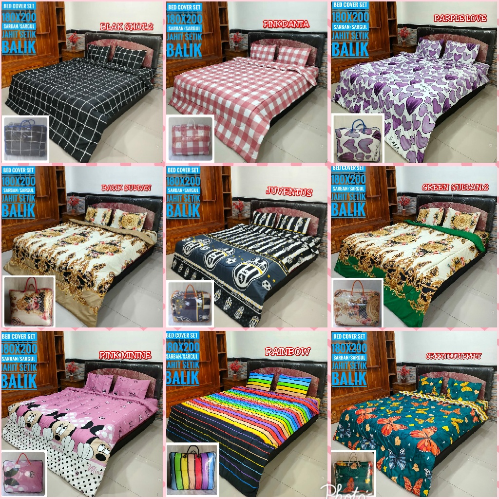 Bed Cover Set Sprei Homemade Aesthetic New Black Square Emily Shadow Kotak Merah Purple Love Batik S