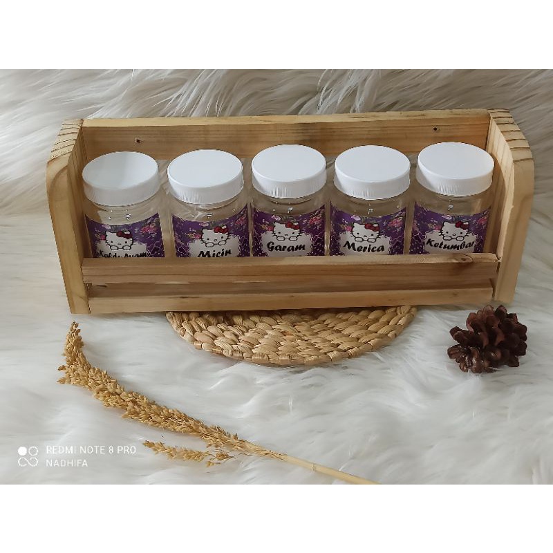 tempat bumbu kayu dan toples free stiker shaby ungu(5pcs)