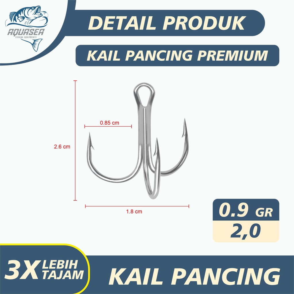 AQUASEA - Hook Kail Pancing Treble Zeus GT Warna Silver 1pcs-TRIBLE#2,0 isi 01pcs