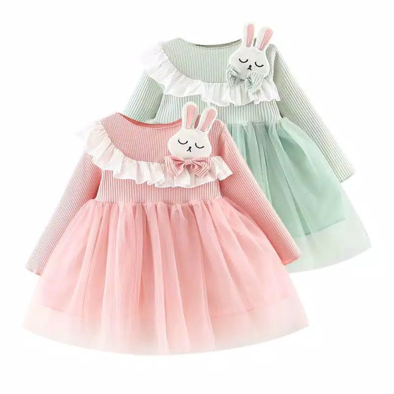 Pakaian Baby / Longsleeve Rabbit Mesh Dress