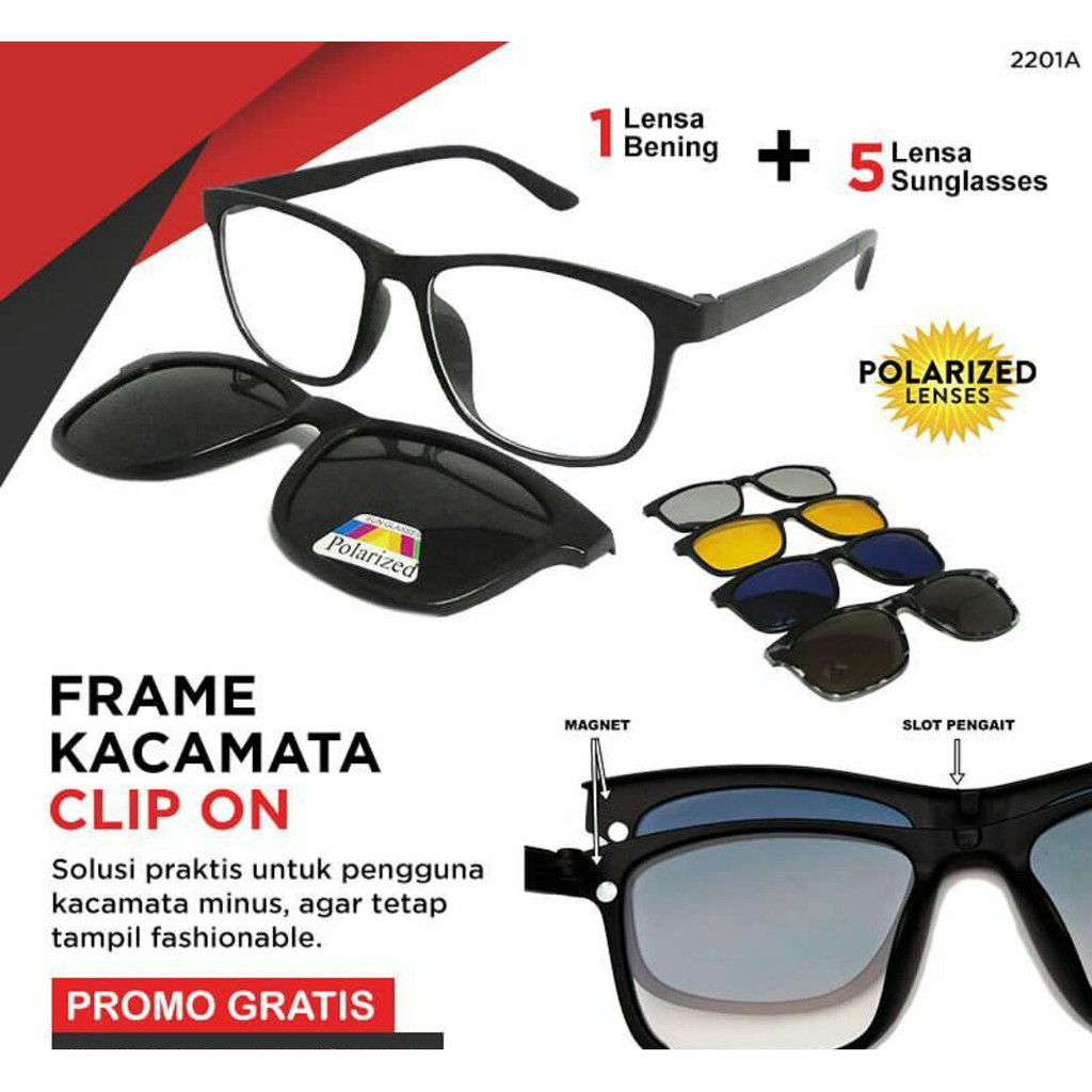 Frame Kacamata Minus Clip On 2201a Lensa Anti Radiasi Kacamata Sunglass Kacamata Hitam Pria Wanita