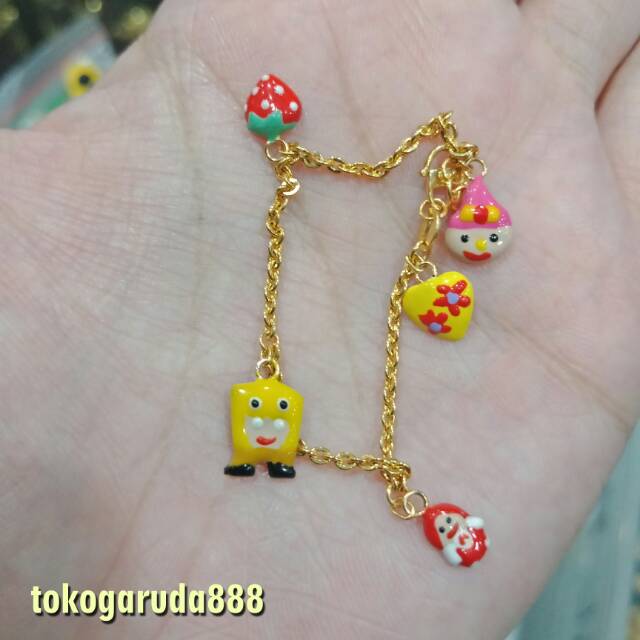 Gelang tali rantai tangan kaki bayi anak warna boneka gantungan holo baru kuning gold