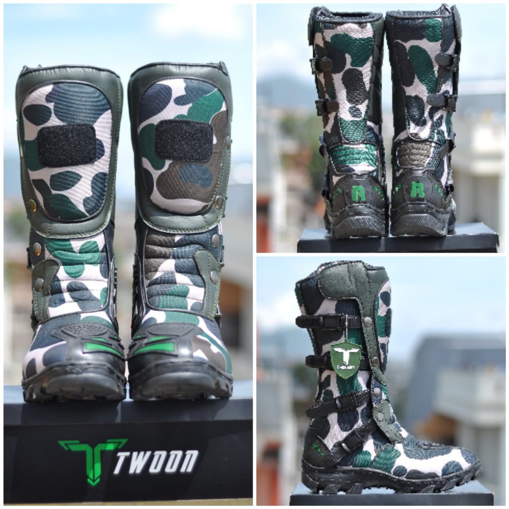 SEPATU BOOT CROSS BAHAN WATERPROOF LORENG/ SEPATU CROSS LORENG TWOON ARMY