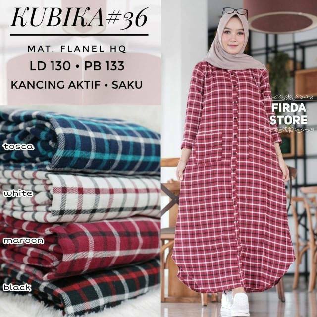 DRESS RESTOCK GAMIS KUBIKA #36 ld 130 pb 130  ZAHIRA FLANEL KUBIKA 53 DAN KUBIKA #36   bahan dan