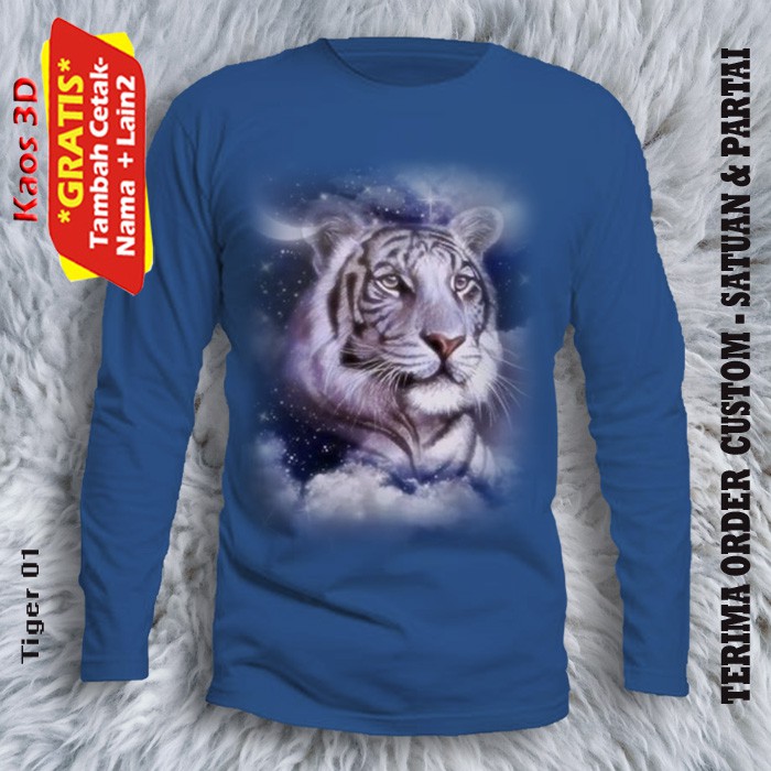 Kaos Lengan Panjang Gambar Harimau / Tshirt 3D tangan panjang  gambar tiger sizse dewasa