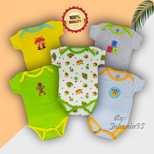 1pcs- Jumper Car't Bayi Cewe Cowo 5in1 - Bodysuit Lengan Pendek Boy Girl - Bluefly Love Best Seller