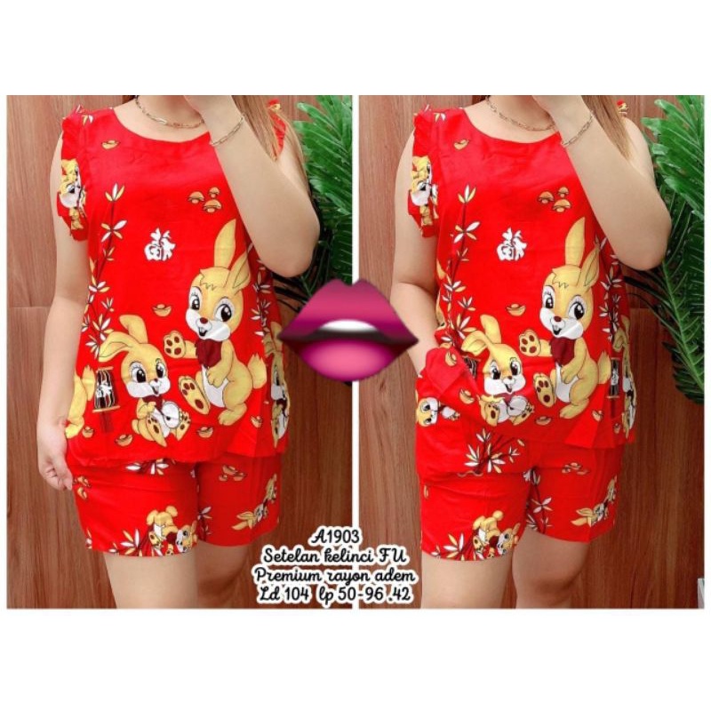 baju tidur imlek bahan katun RAYON  stelan imlek  kelinci