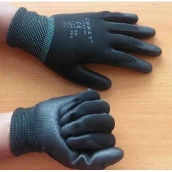 Sarung Tangan Palmfit Comet Bahan Karet Material Nylon Polyrethane Gloves Warna Hitam Merk Comet CG 805 BK Palm Fit Black 1 Pasang