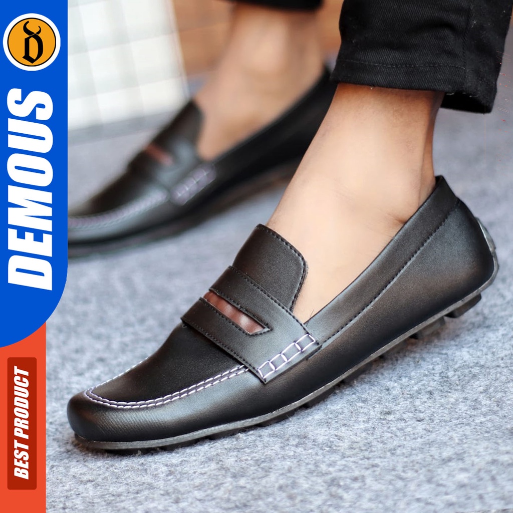 Sepatu Formal Pria Sepatu Casual Pria Kulit Pu Slop Sepatu Pantofel Kerja Kantor Kuliah Kondangan Sepatu Hitam Pria DEMOUS GALASA