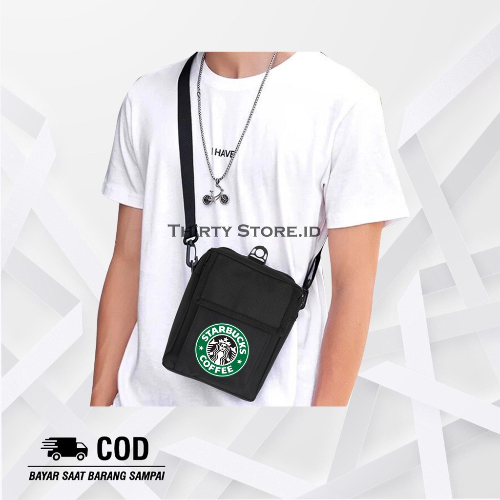 Tas Selempang Pria Dan Wanita Slingbag Bag Mini Starbuck Bahan Canvas Harga Grosir | Thirty Store.Id