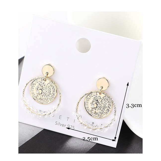 LRC Anting Tusuk Fashion Golden Real Gold Plated Head Seal Large Circle Hollow S925 Silver Pin Earri