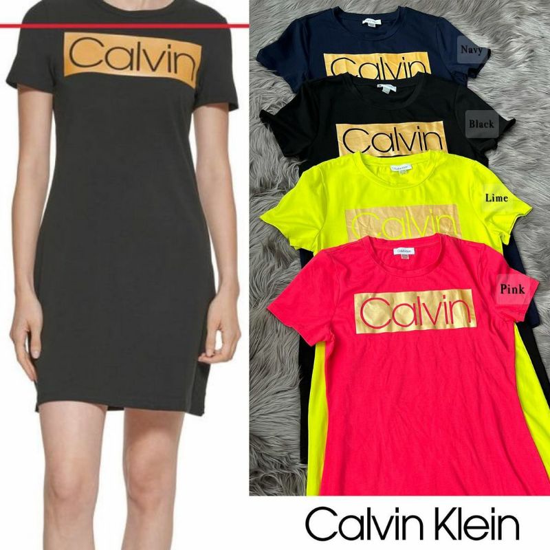 Ck logo V neck contrast dress