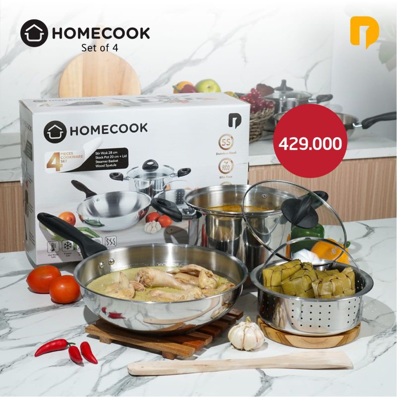 Panci Stainless Homecook Set of 4 Panci Set Cookware Stainless