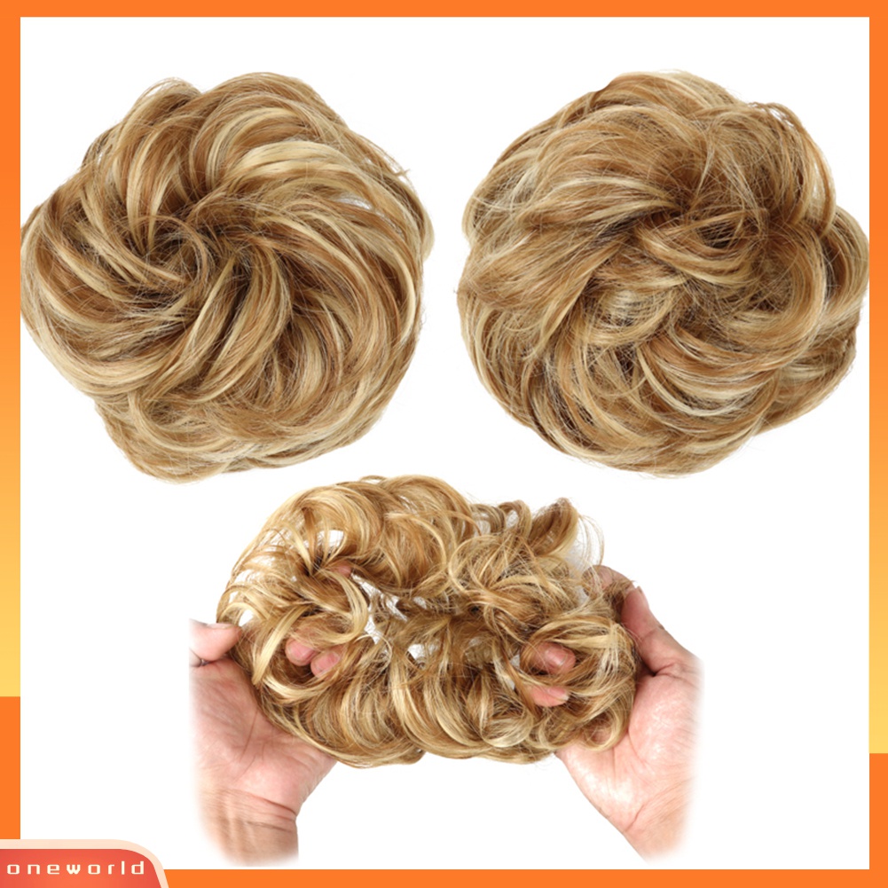 Wig Rambut Ekstensi Model Keriting Gelombang Messy Donut Chignons Ukuran 10cm Untuk Wanita