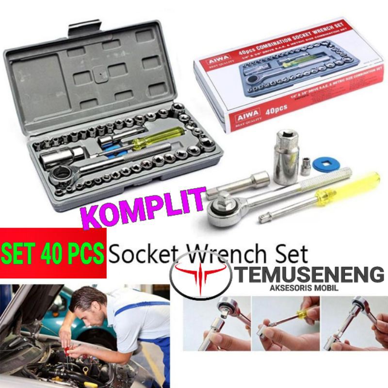 Kunci Sok 40 Pcs Kunci Sock Shock 40 Pcs Full Set Lengkap Tool Kit Wrench Ring Pas Aiwa Mobil Motor