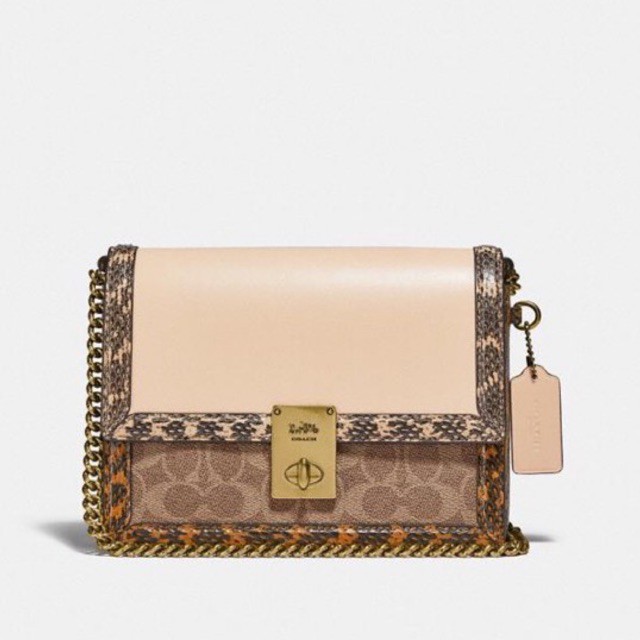 coach Hutton Shoulder Bag In Signature Canvas With Snakeskin brass / Tan Ivory