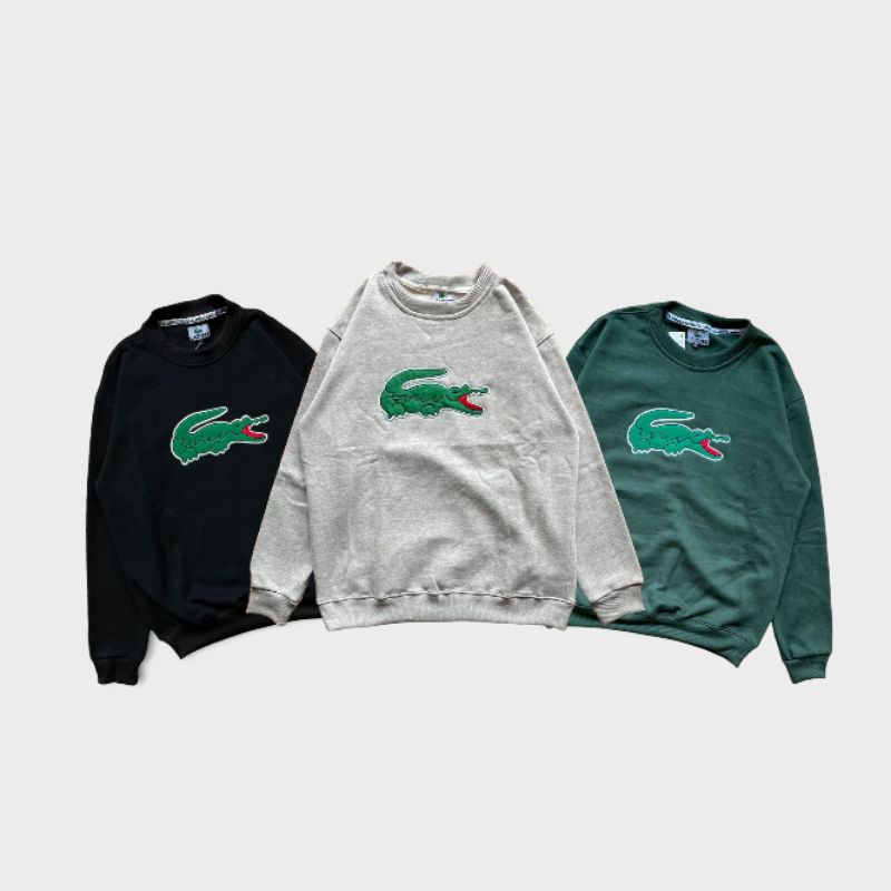 CREWNECK LACOSTE BIG LOGO HITAM ABU HIJAU