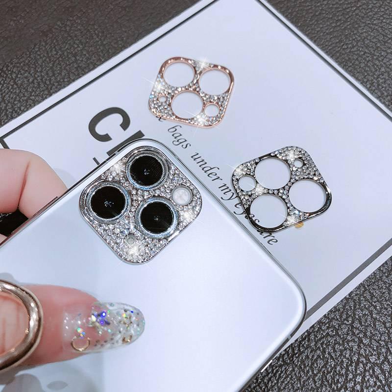 Case Pelindung Lensa Kamera Aksen Berlian Imitasi Glitter Bling Untuk Iphone 12 13 11 Pro Max 12 13 Pro Max