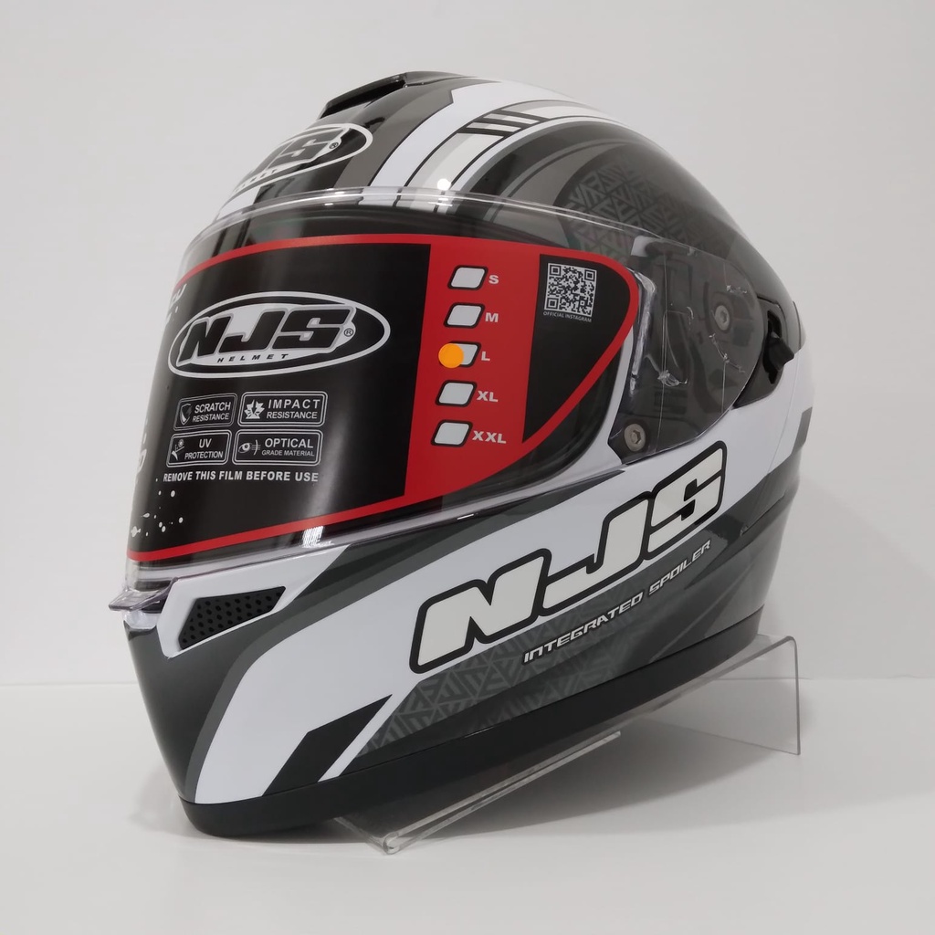 HELM NJS ZX1 ZX-1 MOTIF SPECTER WHITE SILVER DOUBLE VISOR HELMET HELM NJS ZX 1 FULL FACE FULLFACE SN